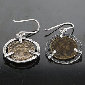 Coin Silver Earrings, Brass Coins, Sterling Silver Dangle Earrings